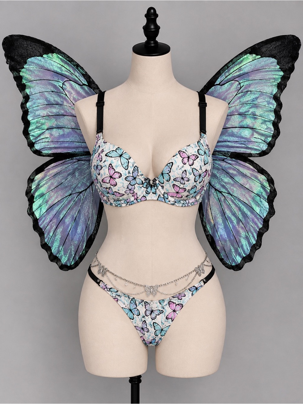 🍒3/33$ Women’s Butterfly Print T-Shirt Bra - Black Straps